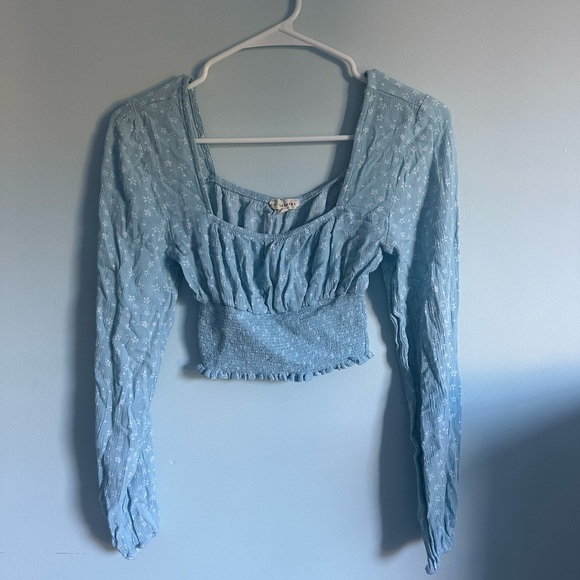 LA Hearts from Pacsun - Blue top with white flower decals. - Picture 1 of 2